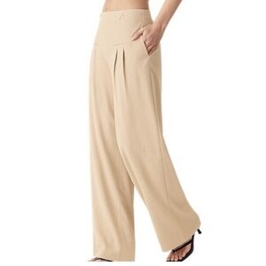 OGL NWT Wide Leg Drapey Bamboo Pants Sz Lg Petite High Rise Stretch Cream